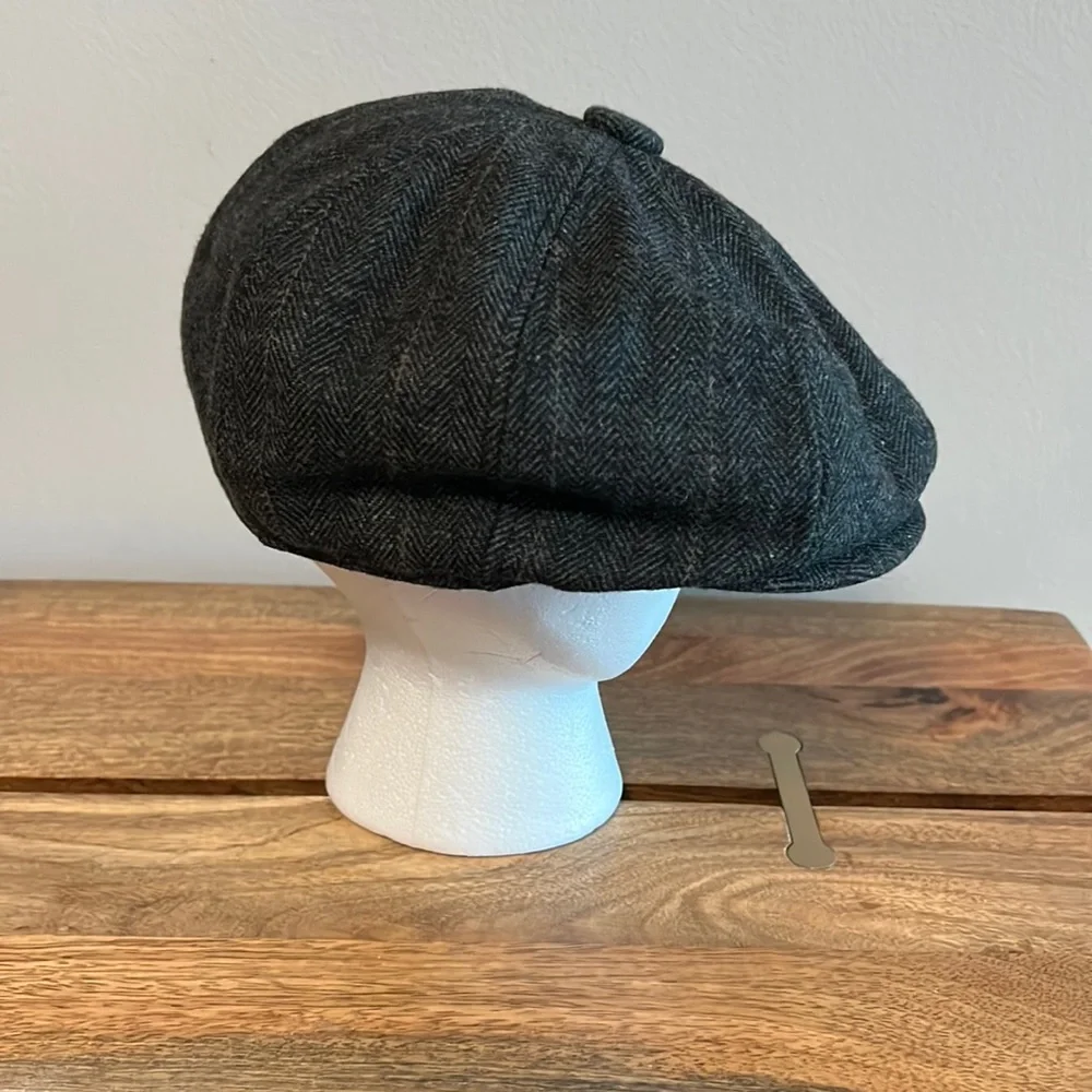 KB ETHOS Gray Chevron Print Wool Blend Newsboy Cap Hat sz Small/Medium